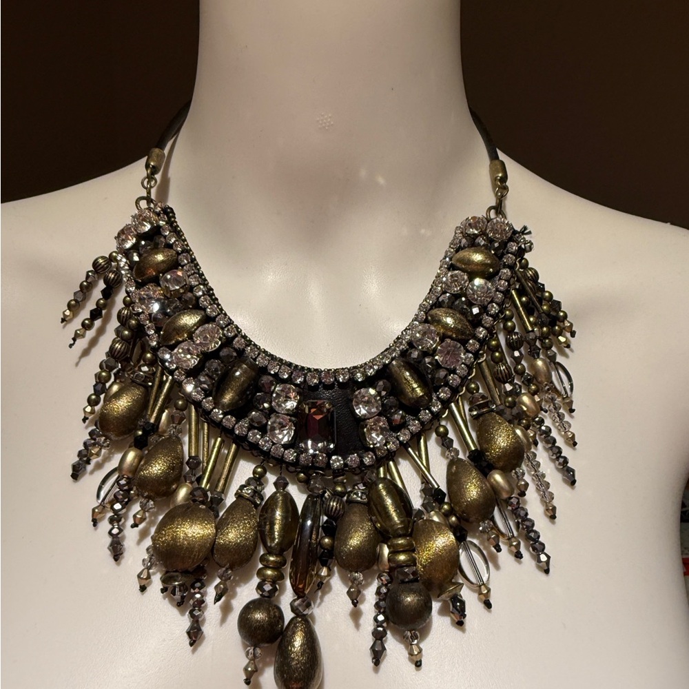 Chico's Metallic Gold and Antique Brass Statement Necklace - Picture 2 of 7